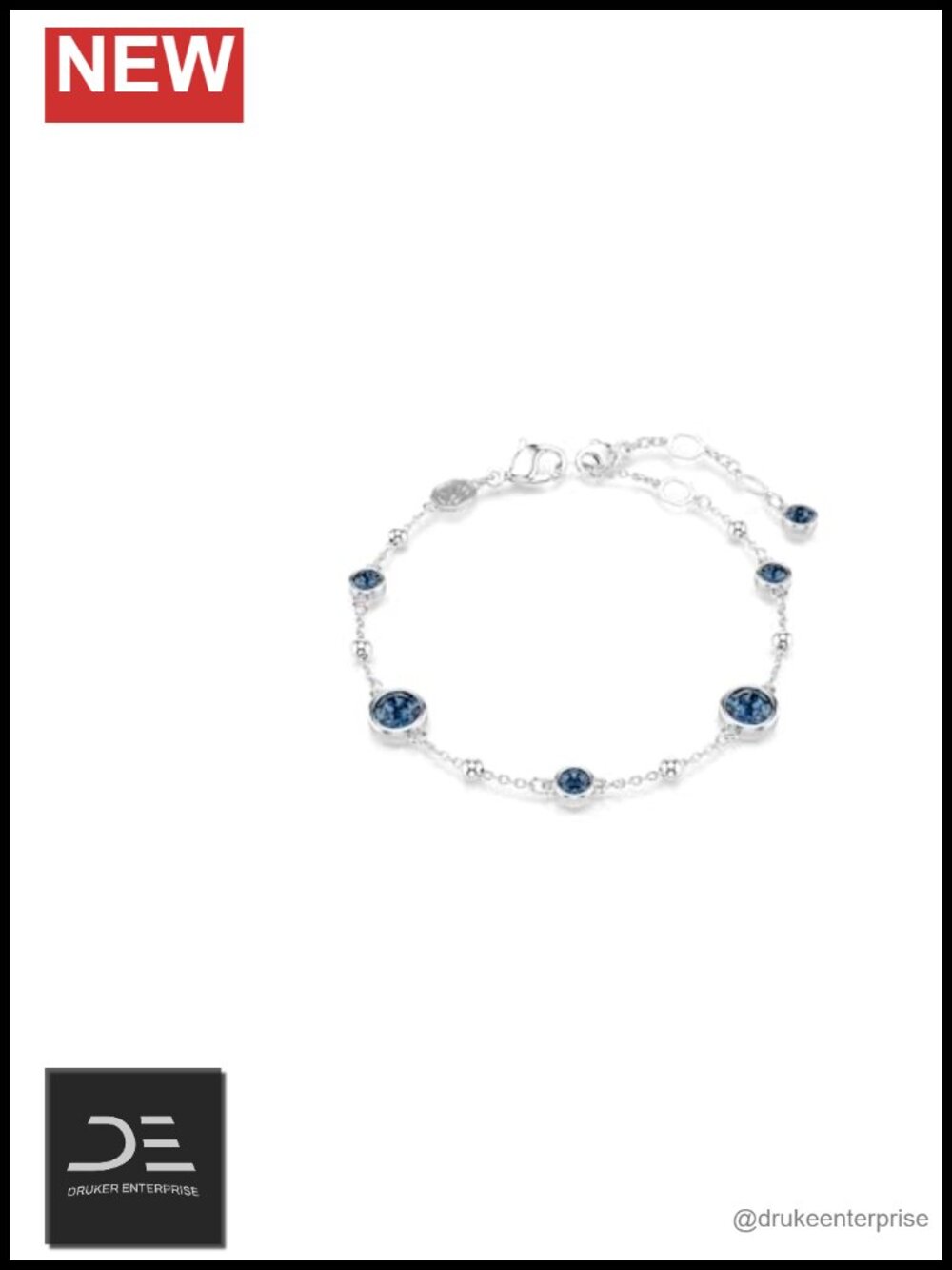 Swarovski Crystals Bangle Bracelet Round Blue Rhodium Plated Lobster Claw